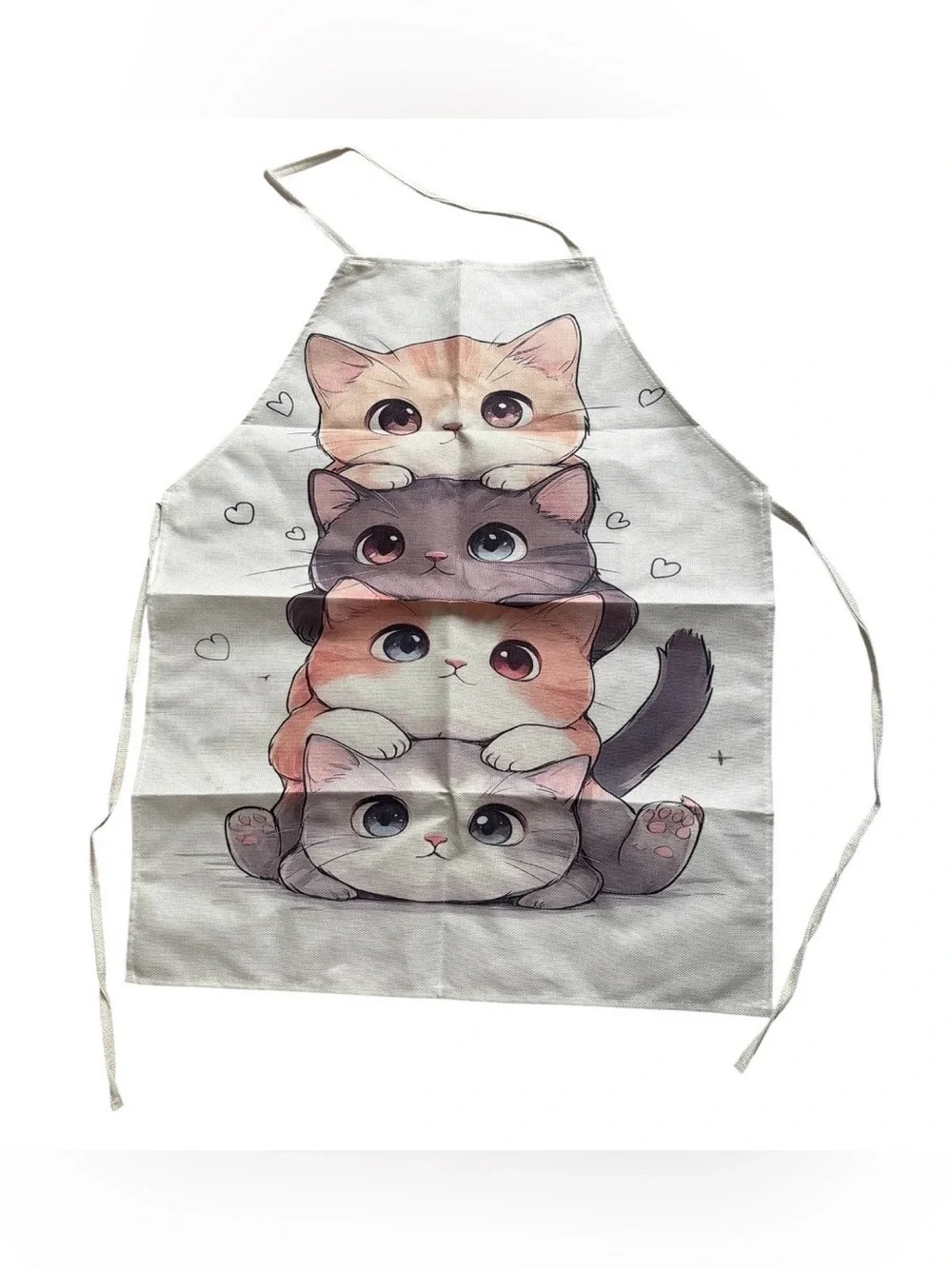 Cute Cat Stack Apron - White with Multicolor Kittens